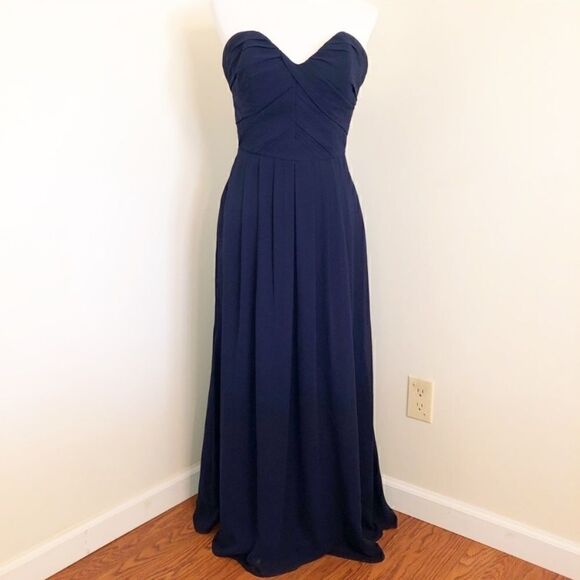 Hayley Paige Occasions Navy Strapless A-Line Gown - Picture 1 of 7